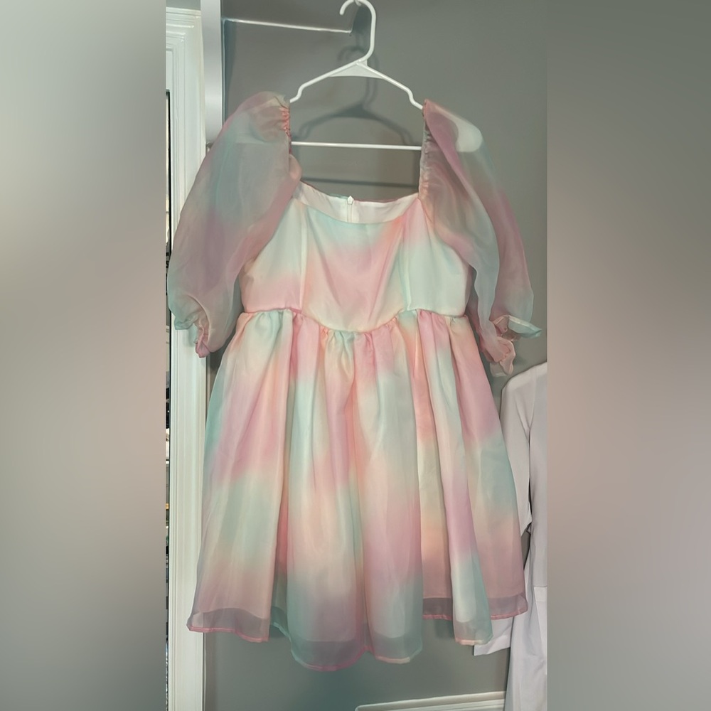 Pastel Rainbow Puff Sleeve Bubble Dress